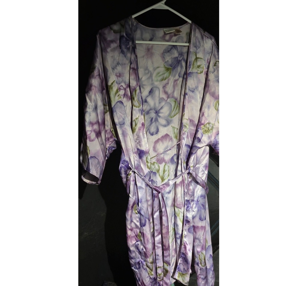 Gilligan & O'Malley Purple Floral Satin Robe XXL Watercolor Kimono Loungewear